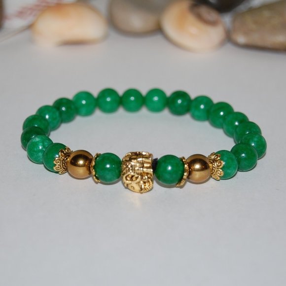 Jade Bracelet,Elephant Bracelet,8mm Green Jade Beads,Jade Elephant Brace… - Picture 2 of 3